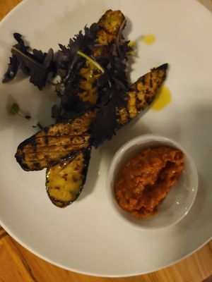Grilled zucchini at Somebody People in Denver