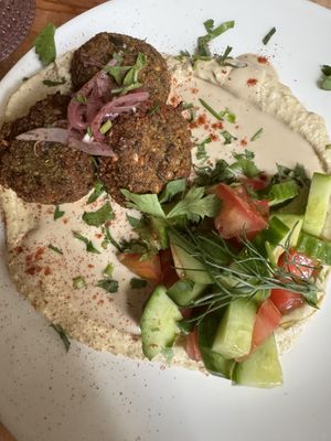 Falafel with hummus and garlic tahini   at Somebody People in Denver