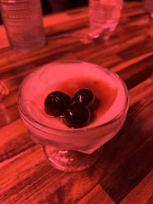 A Sunday supper dessert (under the neon sign)  at Somebody People in Denver