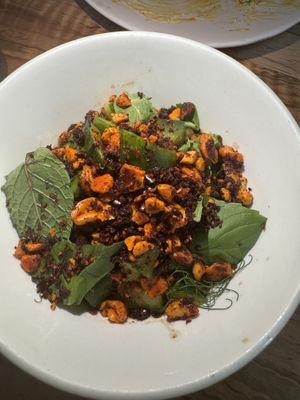 Cucumber salad, cashew, gochujiang —recommend  at Somebody People in Denver