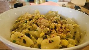 Zucca pasta - brown butter sauce with corn and nori  at Somebody People in Denver