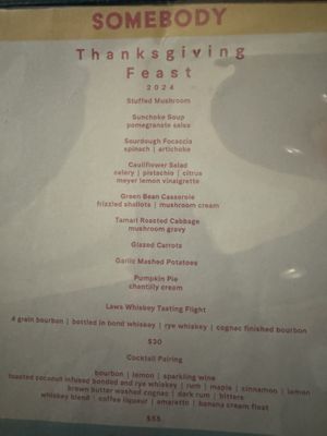 Thanksgiving menu  at Somebody People in Denver