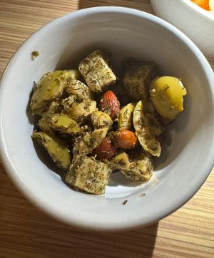 Vegan feta and olives   at Somebody People in Denver