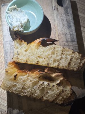 Grilled focaccia and nori butter  at Somebody People in Denver