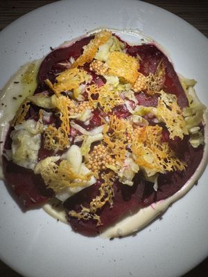 Marinated beets, mustard —my fave  at Somebody People in Denver