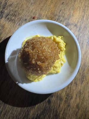 A single arancini   at Somebody People in Denver