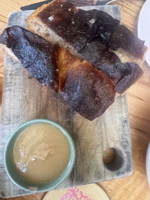 Focaccia and white bean spread  at Somebody People in Denver