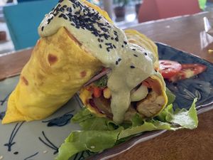 Tempeh Wrap. Homemade Turmeric Tortilla.  at Foods & Roots in Koh Phangan