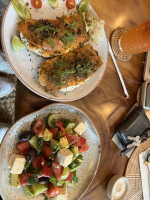Mediterranean salad and smokey papaya!!!  at Foods & Roots in Koh Phangan