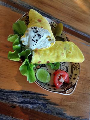 Avocado, tofu scramble wrap. at Foods & Roots in Koh Phangan