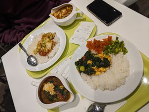 Veg 1 option with extra eggs at the front & Veg 2 option with extra mushrooms at the back at Mumin in Tokyo