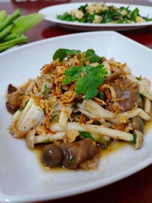 I have tried spicy mushroom salad. This was so yummy and healthy food. I'm not a vegetarian but I really love it so much.  at Rakpak in Koh Samui