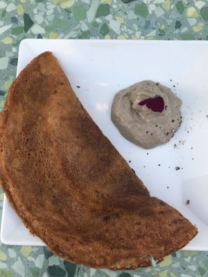 Galette de lentilles with leek and mushrooms  at Bleu Canard in Lille