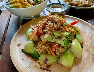 Noodles with tofu and peanut sauce at Khong Vegan Restaurant  in Da Nang