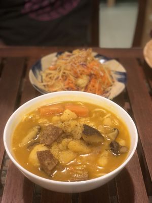 Young mango salad and vegan beef stew  at Khong Vegan Restaurant  in Da Nang