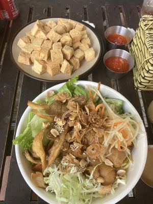 Summer noodles, fried tofu   at Khong Vegan Restaurant  in Da Nang
