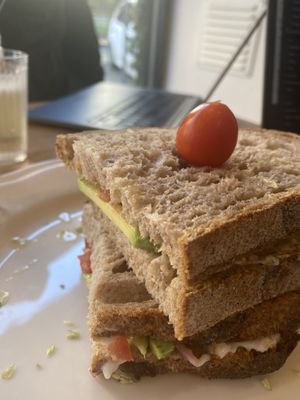 Avocado sandwhich and vegan Mayo at FOOD Mercearia Biológica in Lisbon