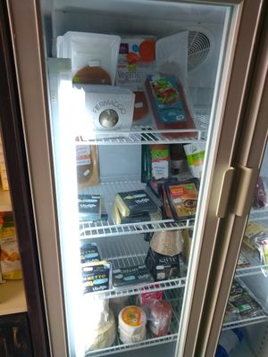 Their fridges with vegan organic products at ToBio Vegan Shop in Naples
