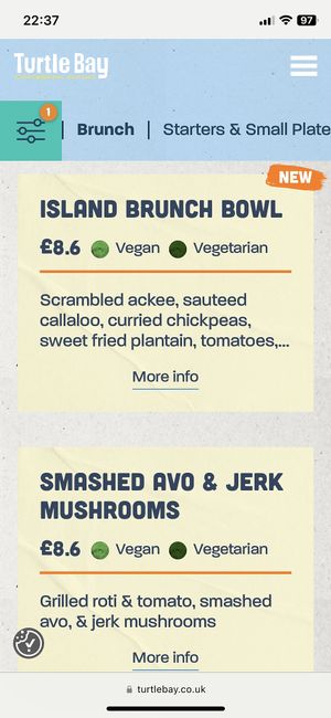 Menu, May 2023  at Turtle Bay in Leamington Spa