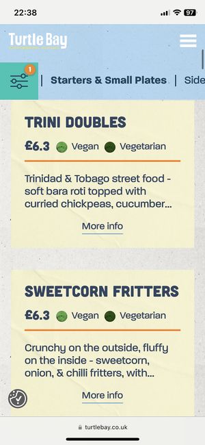 Menu, May 2023  at Turtle Bay in Leamington Spa