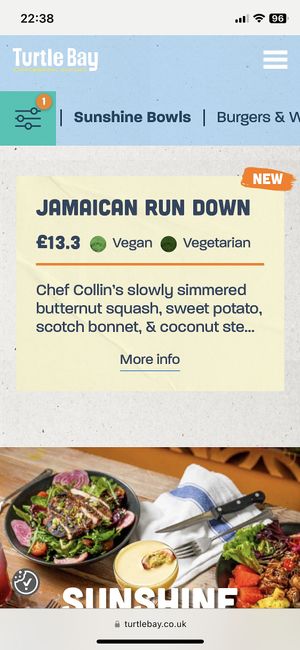 Menu, May 2023  at Turtle Bay in Leamington Spa