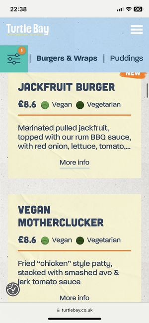 Menu, May 2023  at Turtle Bay in Leamington Spa