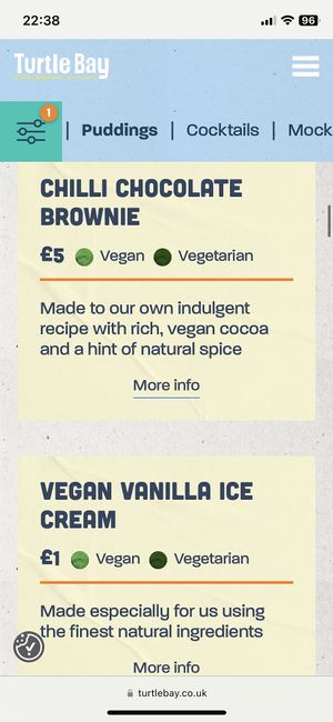 Menu, May 2023  at Turtle Bay in Leamington Spa