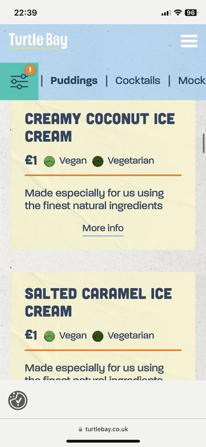 Menu, May 2023  at Turtle Bay in Leamington Spa