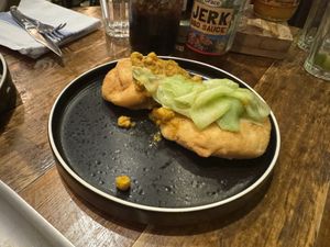 Trini doubles roti  at Turtle Bay in Leamington Spa