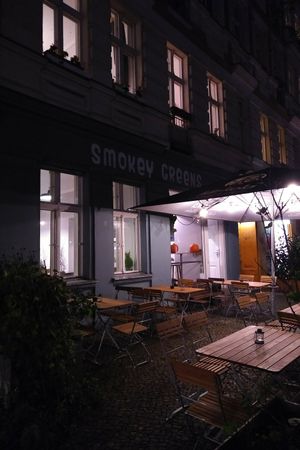 Smokey Greens restaurant store front at Oderberger St, Prenzlauer Berg district at Smokey Greens in Berlin