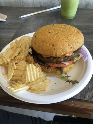 Boricua burger  at Mama Pacha in San Juan