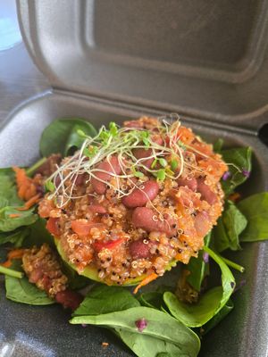 Stuffed avocado with chili at Mama Pacha in San Juan