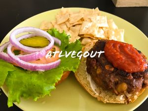 Veggie burger  at Mama Pacha in San Juan