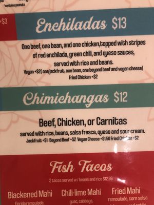 Menu with vegan options   at The Iron Daisy in Tallahassee