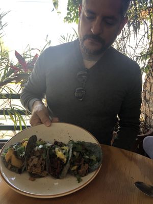 Tacos con tortilllas hechas a mano.  at Choclo y Maíz Cocina Vegana in Guadalajara