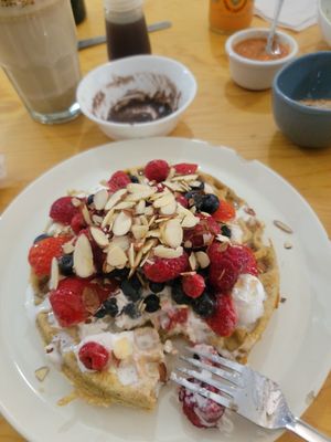 This waffles 🧇  are off the hook. at Choclo y Maíz Cocina Vegana in Guadalajara