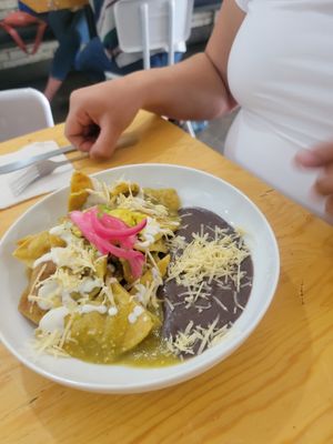 Chilaqules Verde delicious. at Choclo y Maíz Cocina Vegana in Guadalajara