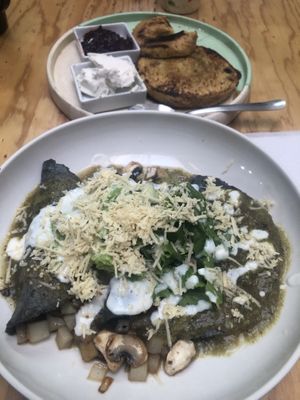 Enchiladas and biscuit with jam  at Choclo y Maíz Cocina Vegana in Guadalajara
