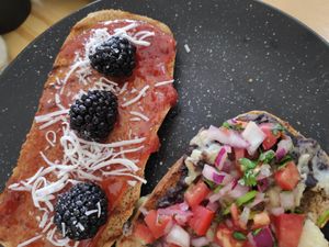Both molletes. at Choclo y Maíz Cocina Vegana in Guadalajara