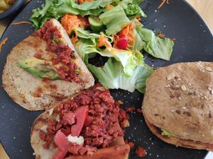 Cuban sandwich insides. at Choclo y Maíz Cocina Vegana in Guadalajara