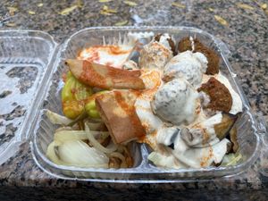 Falafel platter w/ hot sauce  at Sam's Falafel Cart in New York City