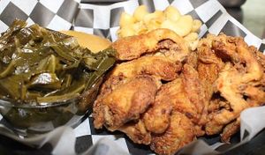 V-Chick’n with Greens and Go Vegan Mac at Go Vegan Philly in Wilmington