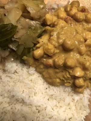 Coconut curry chickpeas with rice and cabbage  at Go Vegan Philly in Wilmington