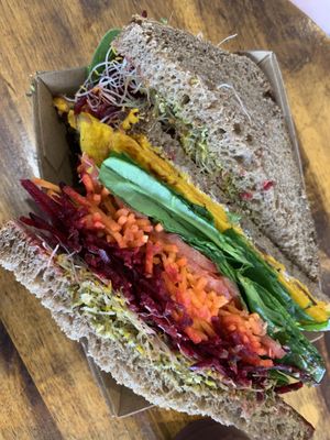 Vegano Sandwich with pumpkin - delicious  at Byron Corner Store in Byron Bay