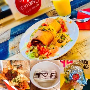 1) Chimichanga 2)Nachos 3) VEGAN-etta, Burrito  at Tacos and Flipflops - Pop-up in Peterborough