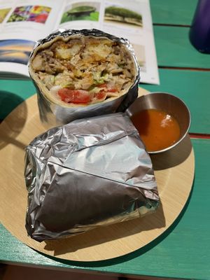 “Chikkn Eat-za” (Not-Chicken Burrito)  at Tacos and Flipflops - Pop-up in Peterborough