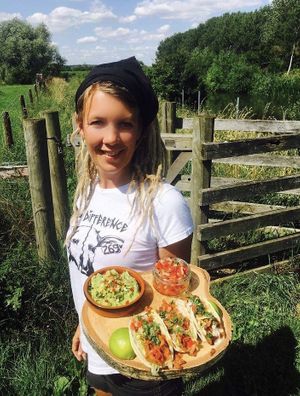 Meet Lynn. With Our philly cheeze zteak tacos & Banana Blossom; Taste Of The Sea Tacos, guac & pico de gallo.
*photos of our desserts still to come!  at Tacos and Flipflops - Pop-up in Peterborough