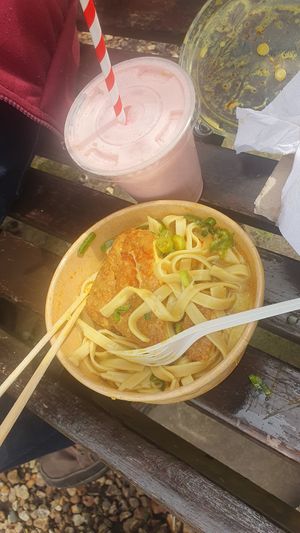 Katsu noodle bowl and smoothie at Okra in Shrewsbury