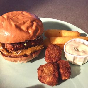 Chippy T Special, Jackfruit Bites, Polenta Fries, Garlic Mayo  at Okra in Shrewsbury