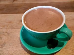 Hot chocolate with coconut milk at Foxes Cafe Lounge in Carlisle